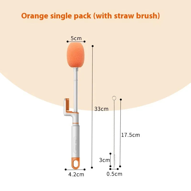 Long handle plastic cup brush for bottle cleaning in orange colour option
