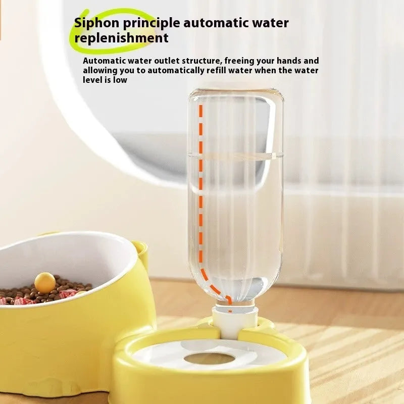 Grass green ceramic double bowl automatic pet drinking fountain with stainless steel and plastic reservoir