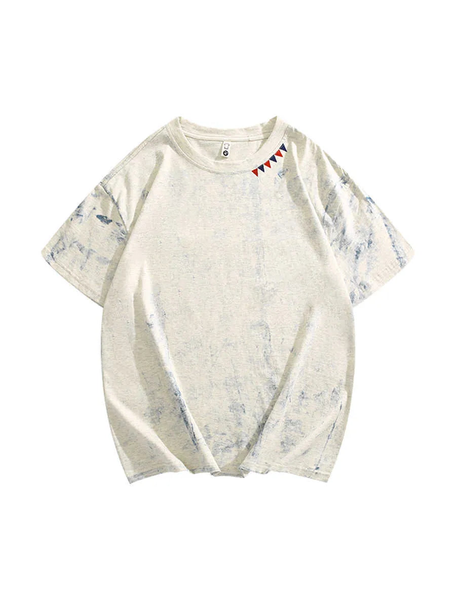 Grey tie dye printed cotton T-shirt with loose fit and half sleeves