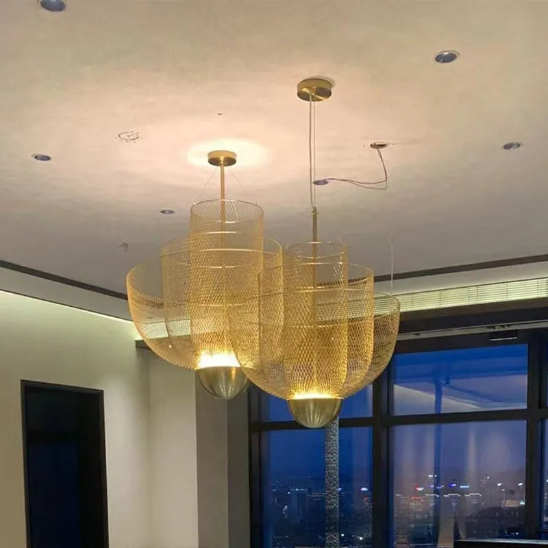 Nordic iron mesh personality shape chandelier with 450mm diameter in gold finish