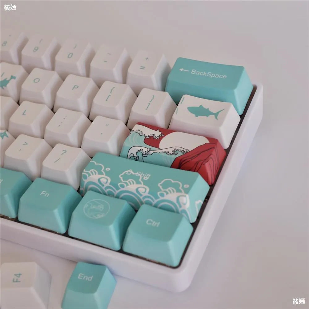Coral Sea ocean pattern PBT keycaps for Xiaoyan mechanical keyboards with five-sided dye-sublimation