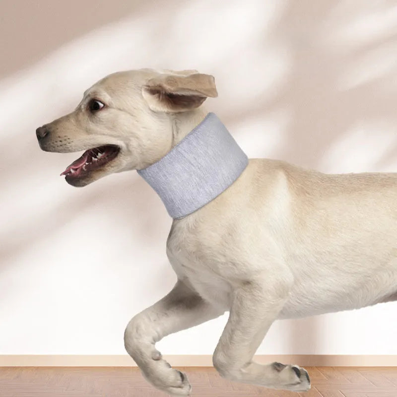Soft fabric cat recovery collar in grey colour showing adjustable design for neck support