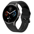Black Bluetooth sport watch with 1.43-inch round screen on a wrist, showing a fitness app display.