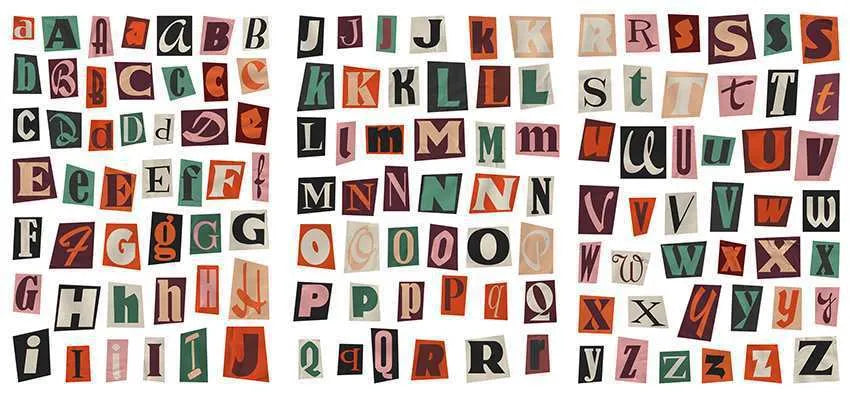 Pack of printed decorative stickers showing English letters, numbers, symbols, and weekly words in a cute style.