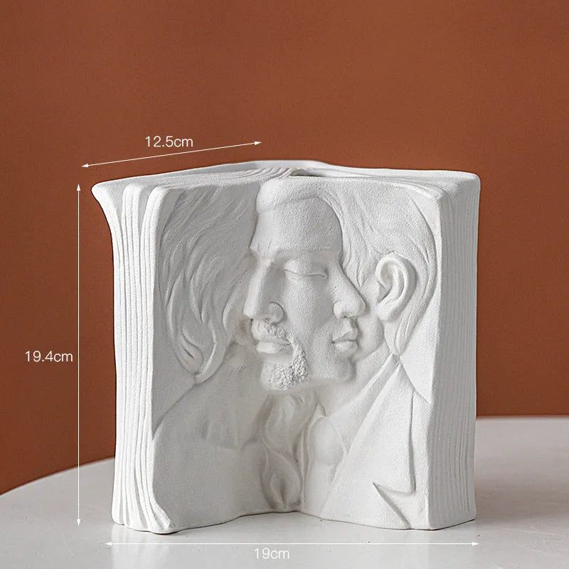 Glazed ceramic book stand in a modern design, acting as a desktop organiser and decorative ornament.