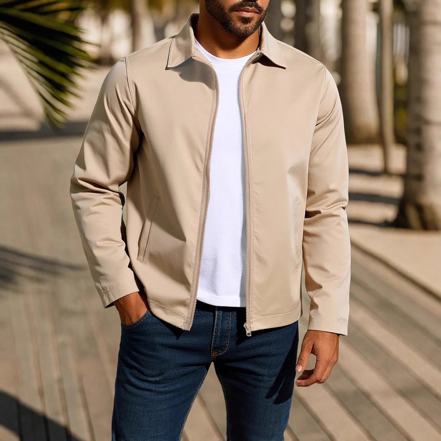 Men's zip-front cardigan jacket with raglan sleeves in emerald green.