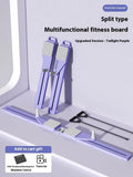 Split multifunctional skiing machine trainer in twilight purple on a wooden floor, showing its 85cm length and independent foot platforms.