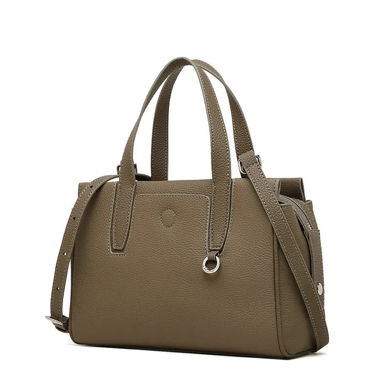Genuine cowhide crossbody bag in horizontal square design with large capacity