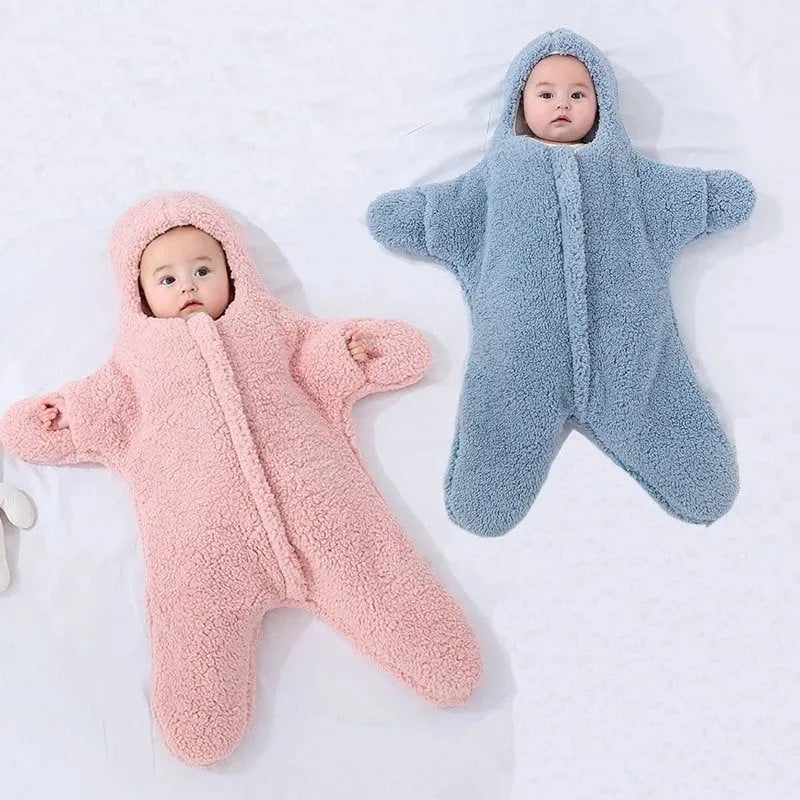 Cashmere and cotton baby sleeping bag with hood and zip closure in pink colour for newborn winter warmth