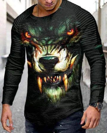 Men's 3D print graphic crew neck T-shirt in G5Z colour, slim fit, 90% polyester