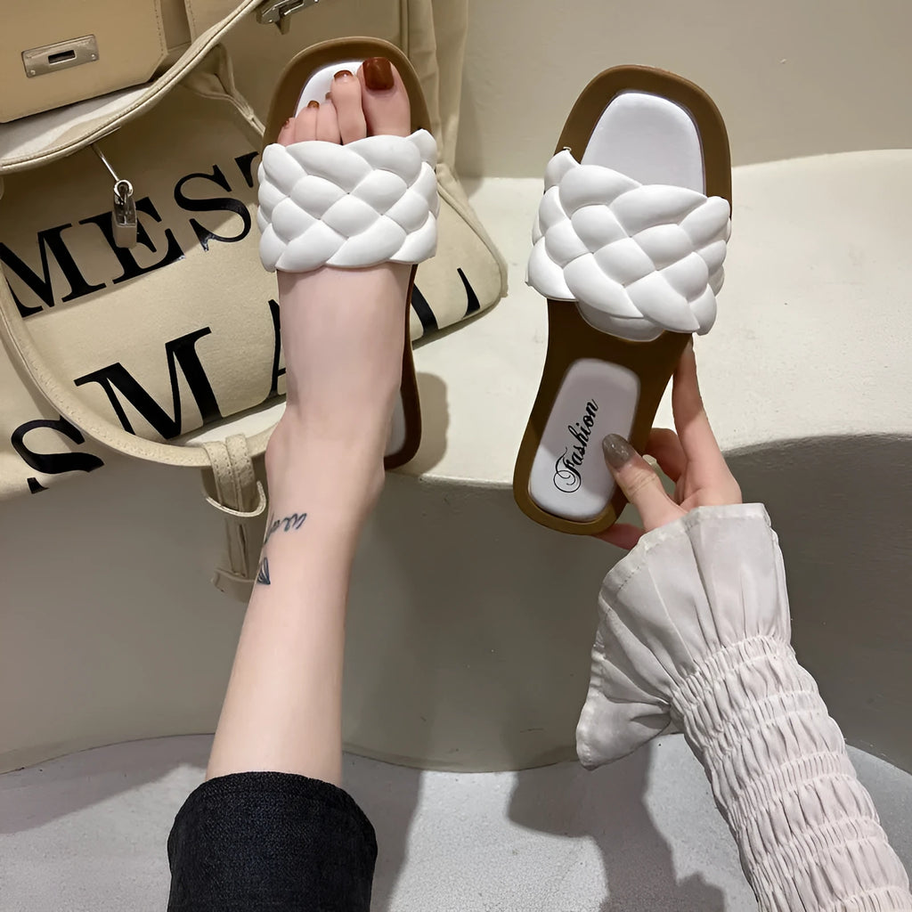 Women's plaid pattern beach sandals with thick anti-skid PVC soles in multiple colour options