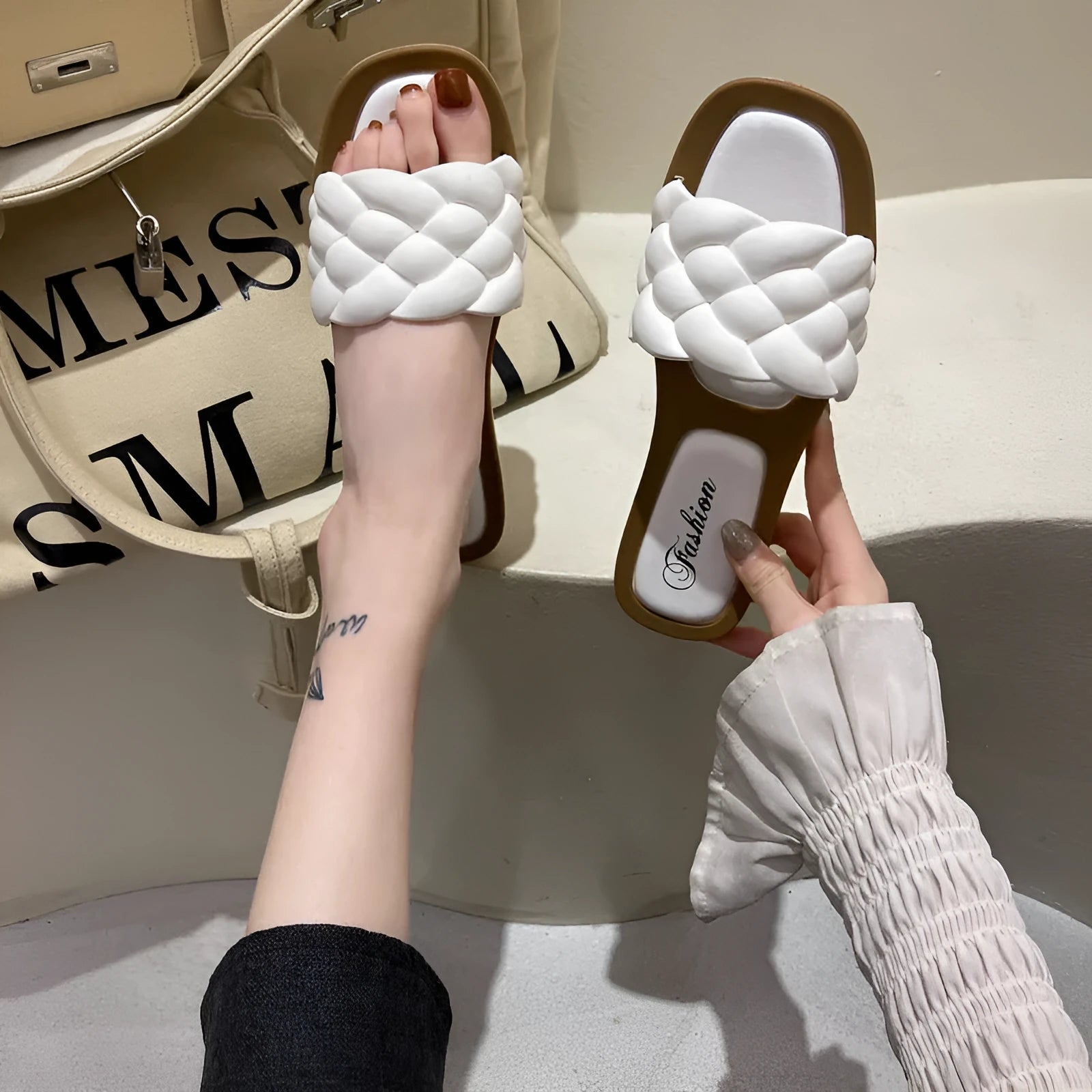 Women's plaid pattern beach sandals with thick anti-skid PVC soles in multiple colour options