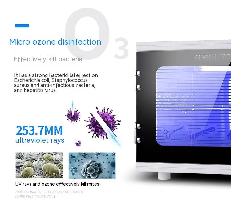 Silver ultraviolet steriliser with stainless steel chamber for salon tool disinfection