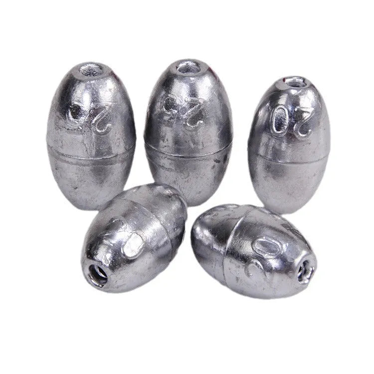 Standard weight olive fishing sinker set in lead with weights from 1g to 20g