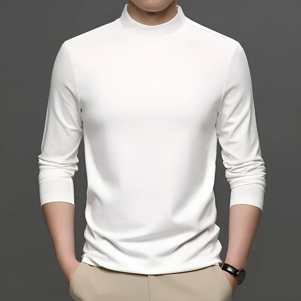Men's half-high collar long sleeve modal undershirt in solid colour, available in black, white and other shades