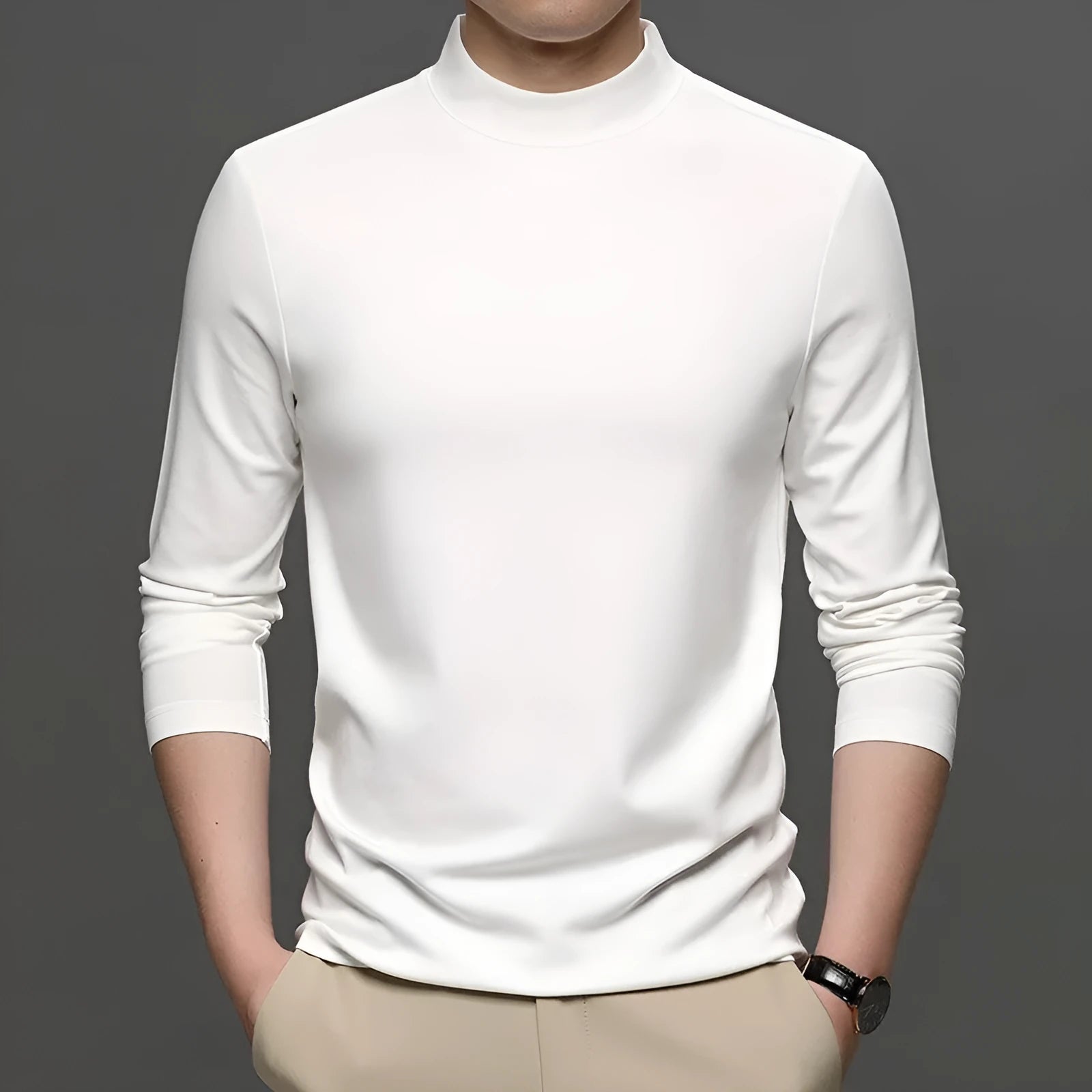 Men's half-high collar long sleeve modal undershirt in solid colour, available in black, white and other shades