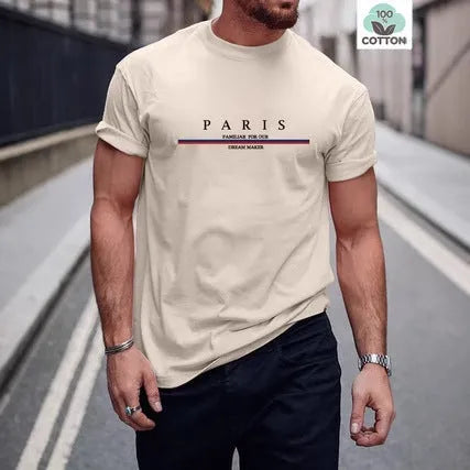 Men's heavy short-sleeved T-shirt with letter printing in pure cotton fabric