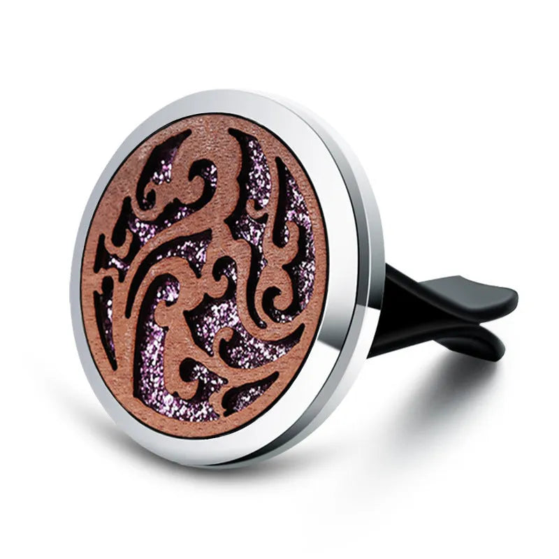 Round alloy wood car aromatherapy clip for air freshener discs with incense holder