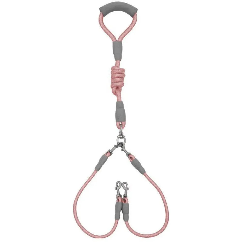 Double dog leash for two small medium dogs with foam handle and metal buckles