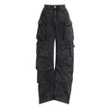 Women's high waist wide leg tie-dyed jeans with multi-pocket street hipster styling in cotton denim