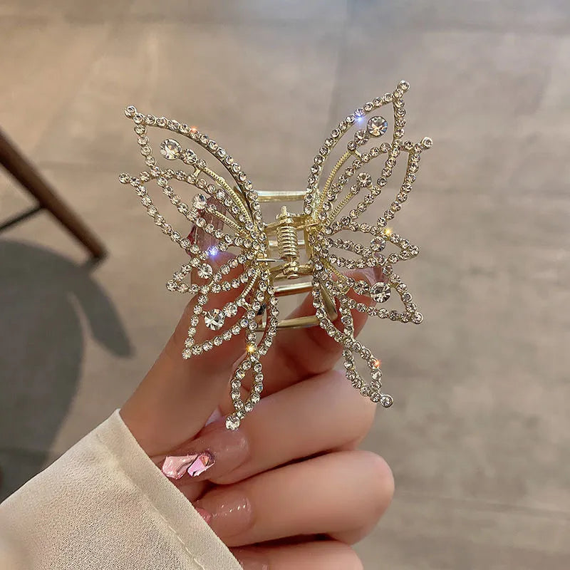 Butterfly design hair clip barrette with alloy construction and electroplated finish