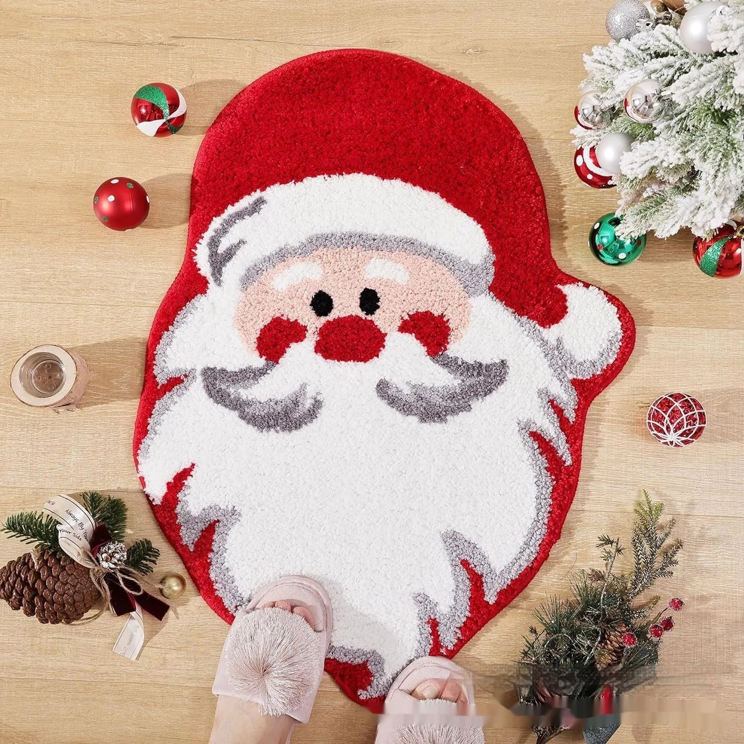 Christmas-themed polyester fibre hallway mat with Santa Claus pattern and anti-slip backing
