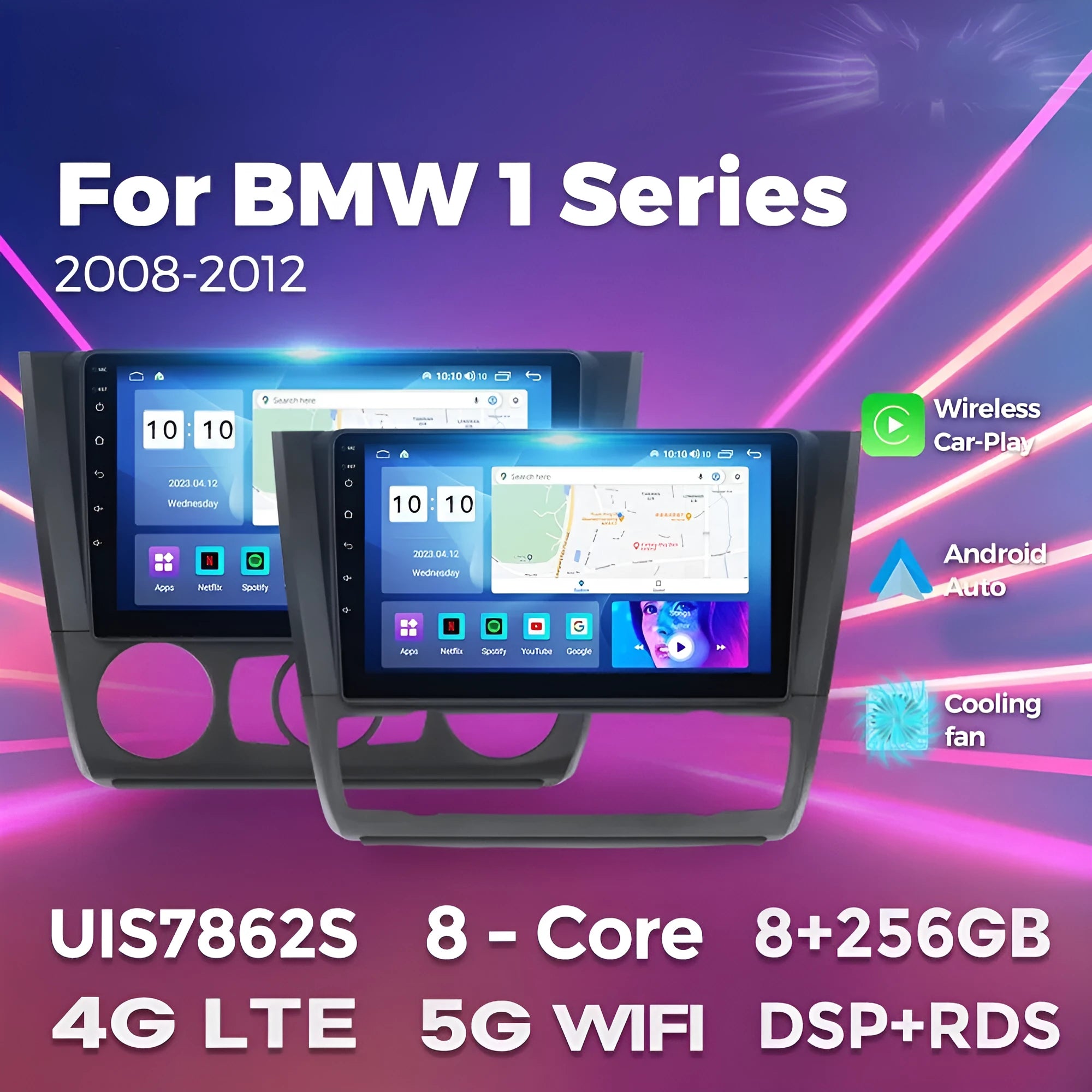 Android 9-inch navigation screen for BMW E87 vehicles with touchscreen display and multiple hardware configuration options