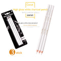 Three white charcoal sketching pencils with wooden barrels in a set.