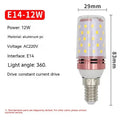 E14 screw base LED corn light bulb showing three colour temperature options: warm, neutral, and white light.