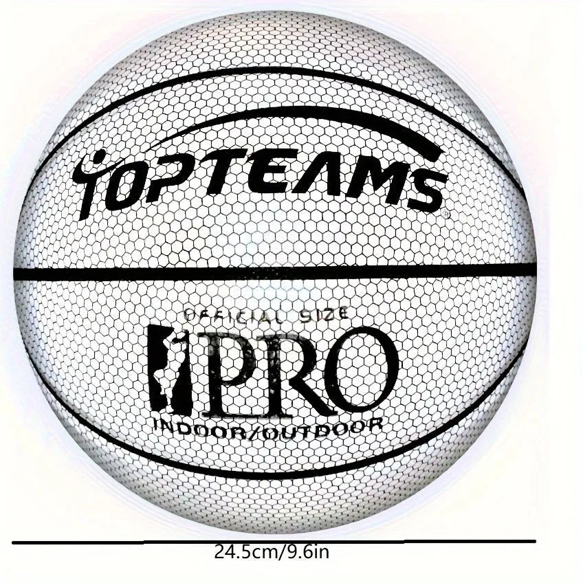 Size 7 holographic reflective basketball with wear-resistant PU surface in chroma colour option