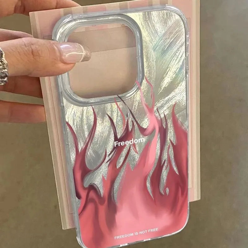 Silicone iPhone case with colourful flame designs showing full wrap-around protection for Apple phones