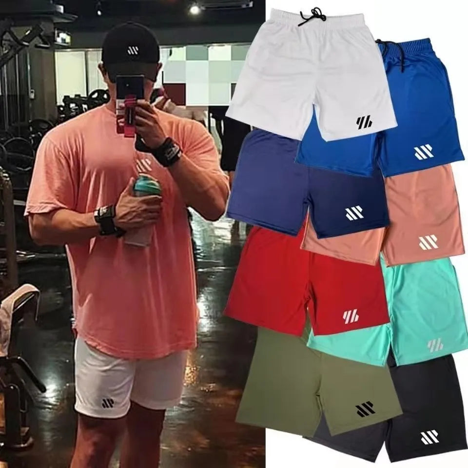 Loose-fit metal silk sports shorts for running in various colours like army green and sapphire blue.