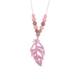 Baby silicone leaf teether necklace in mint green on a light background, BPA-free, 35g, for 3+ months