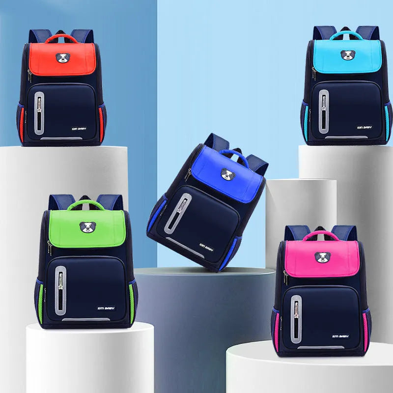 Primary school kids backpack in Green size L made from waterproof nylon with double straps and multiple zippered compartments