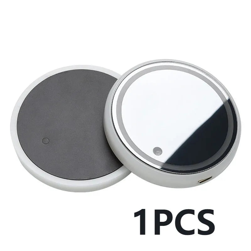 Colourful LED light-up coaster mat for car cup holder showing multiple light colours and USB cable.
