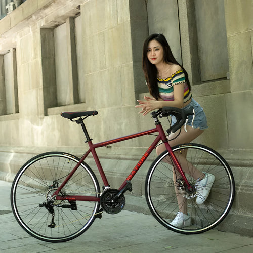 Aluminium alloy road bike with flat handlebar, 48cm frame, matted blue colour