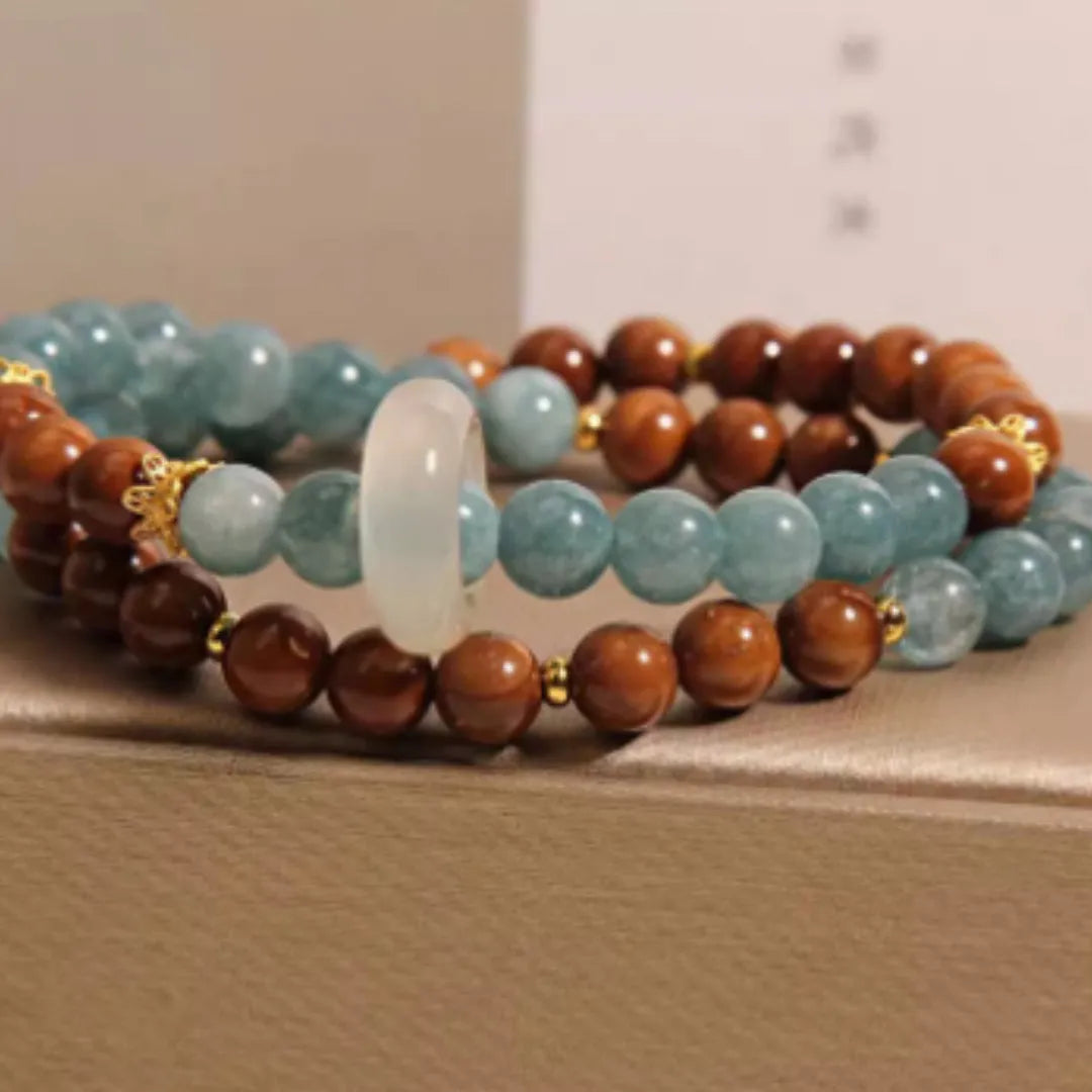 Women's double ring bracelet in cook blue water jade natural crystal electroplated finish