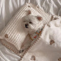 Square dog bed set with pillow mattress and quilt in simple bear pattern design