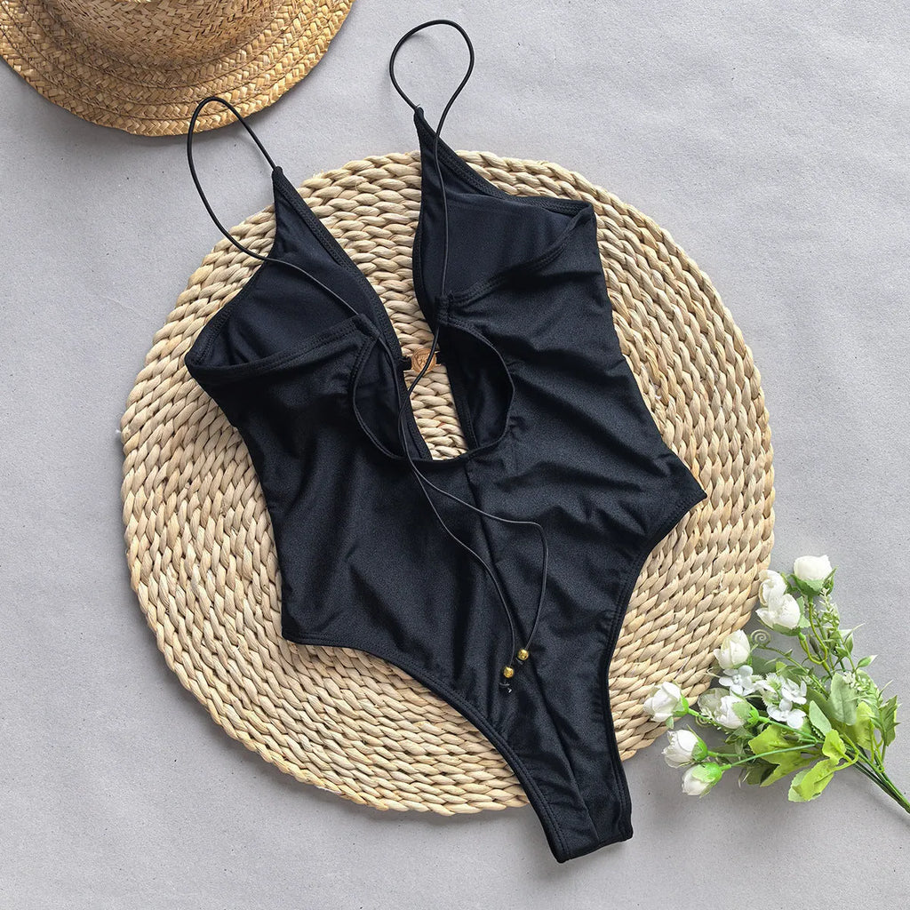Women's solid colour one-piece swimsuit with high elasticity for swimming sports