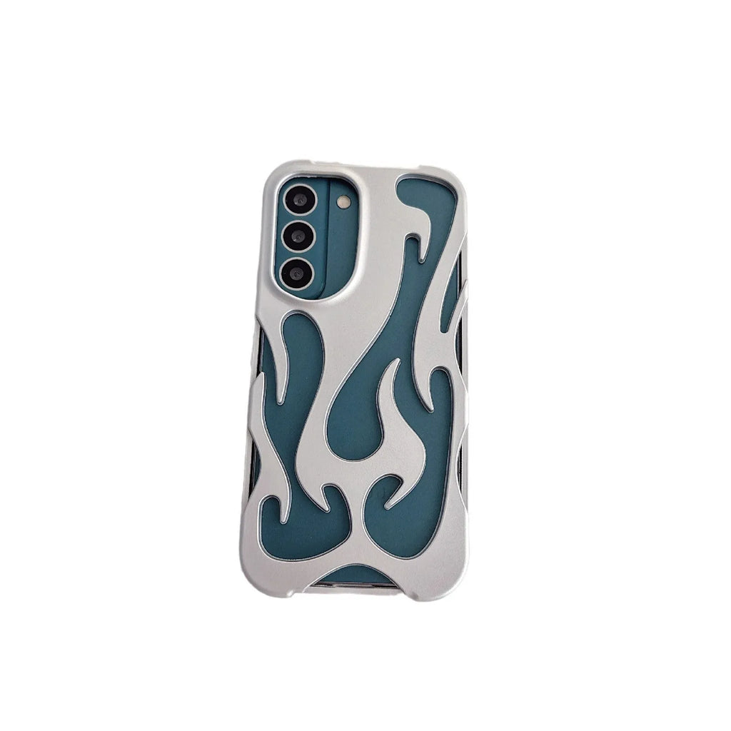 Hollow flame pattern TPU protective phone case for Samsung S24 series in dark purple electroplated finish