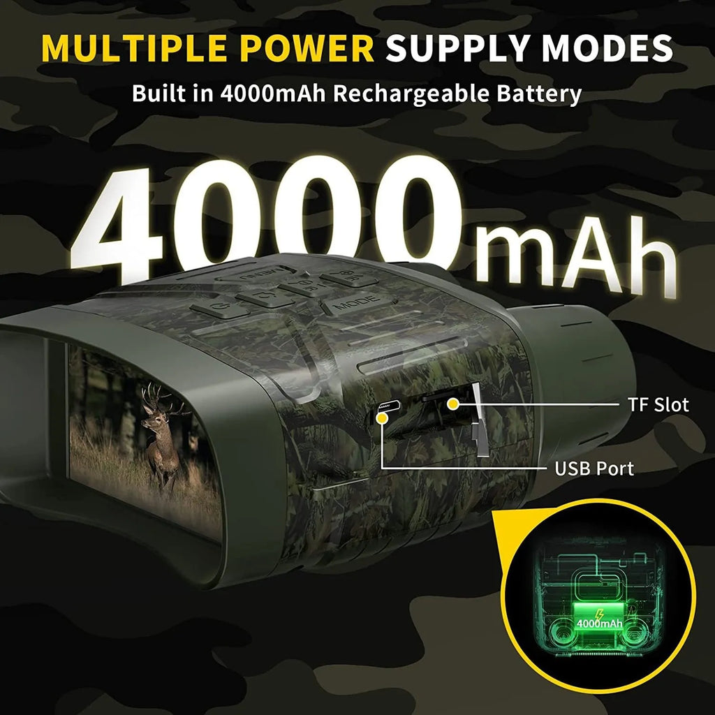 Black 4K night vision instrument with 3-inch screen showing night vision display