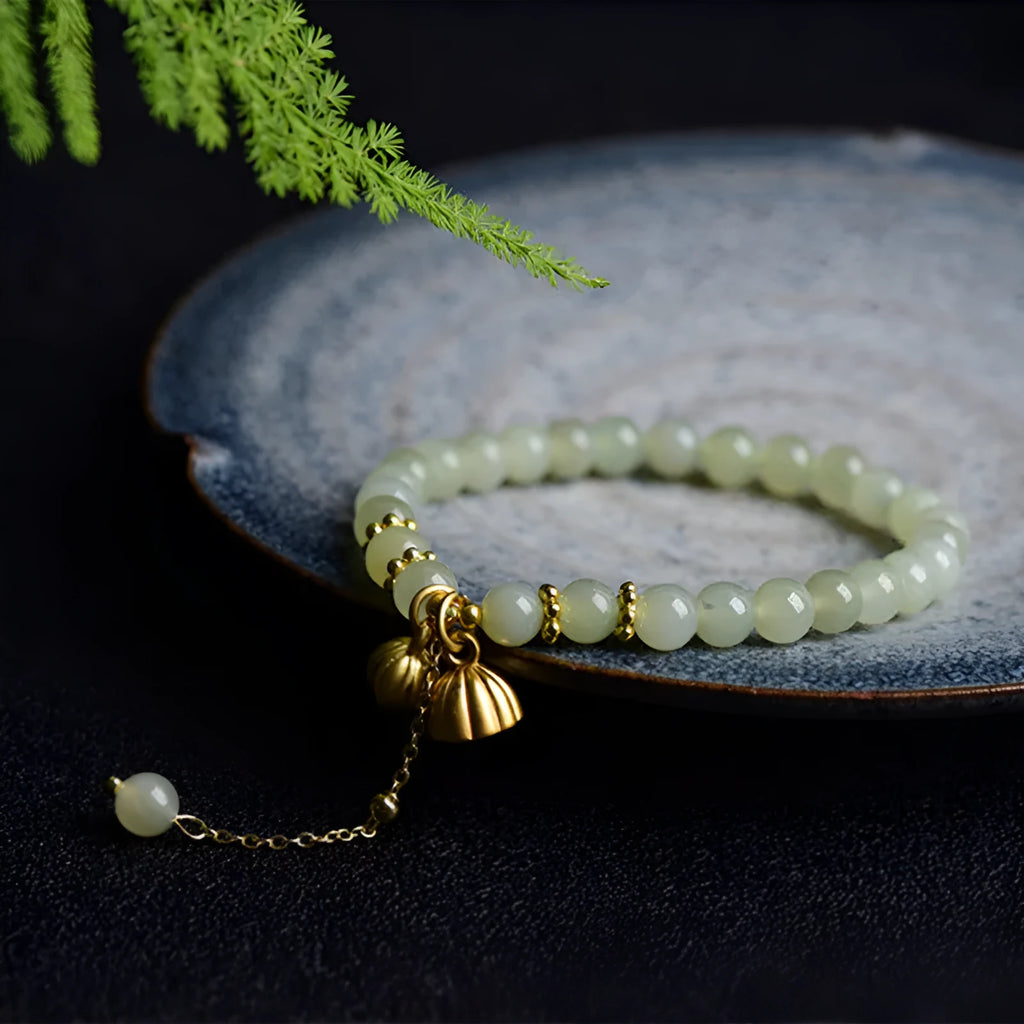 Shihuan natural Hetian Jade bracelet with 6mm beads, constellation design and fu character