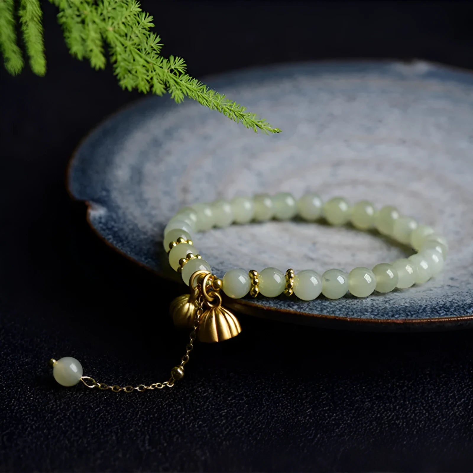 Shihuan natural Hetian Jade bracelet with 6mm beads, constellation design and fu character