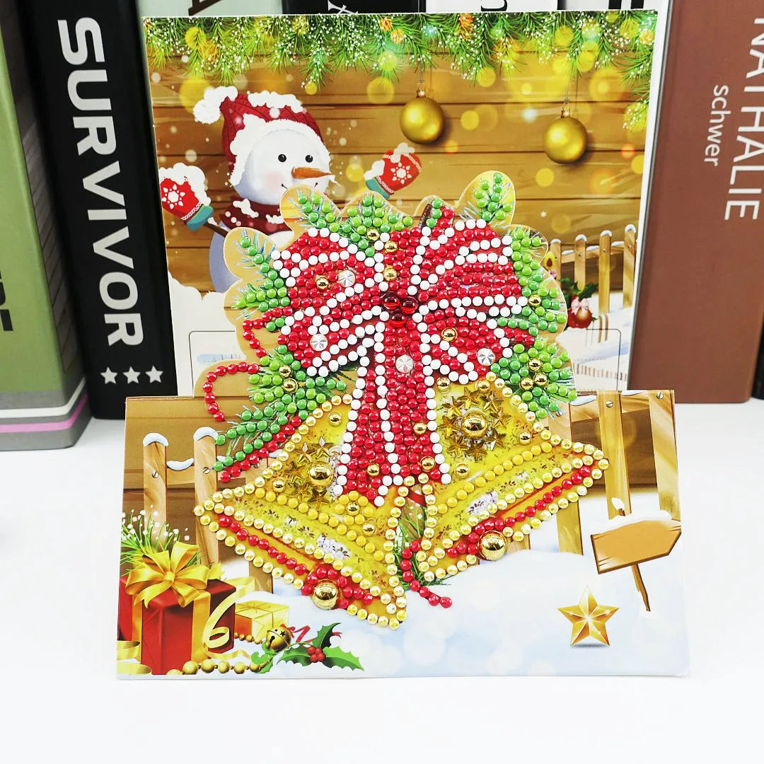 Christmas DIY diamond painting greeting cards set with 5D resin diamonds in 15x15cm folded size on cardboard base