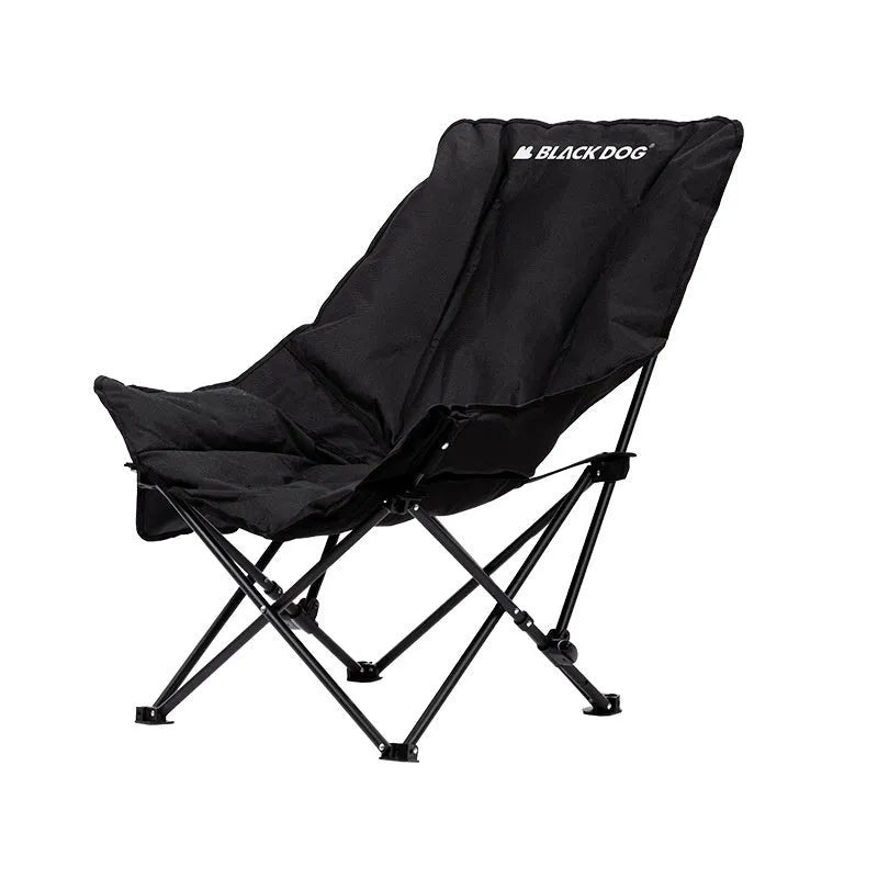 Night Black portable folding moon chair with Oxford cloth upholstery set up outdoors