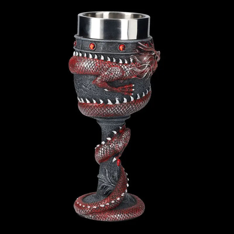 Chinese dragon 3D wine glass with resin ornament on stainless steel stem, 200ml capacity in gold colour
