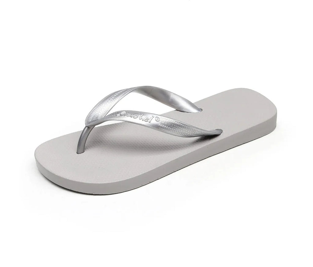 Women's flat bottom solid colour breathable PVC slippers in black, blue, and gray