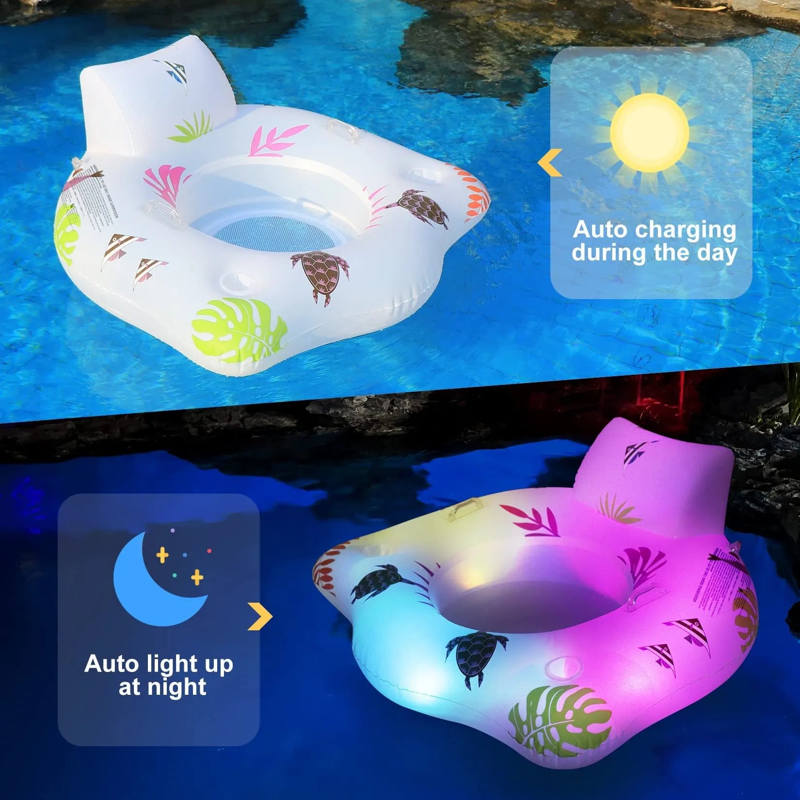 White luminous U-shaped PVC inflatable float on water
