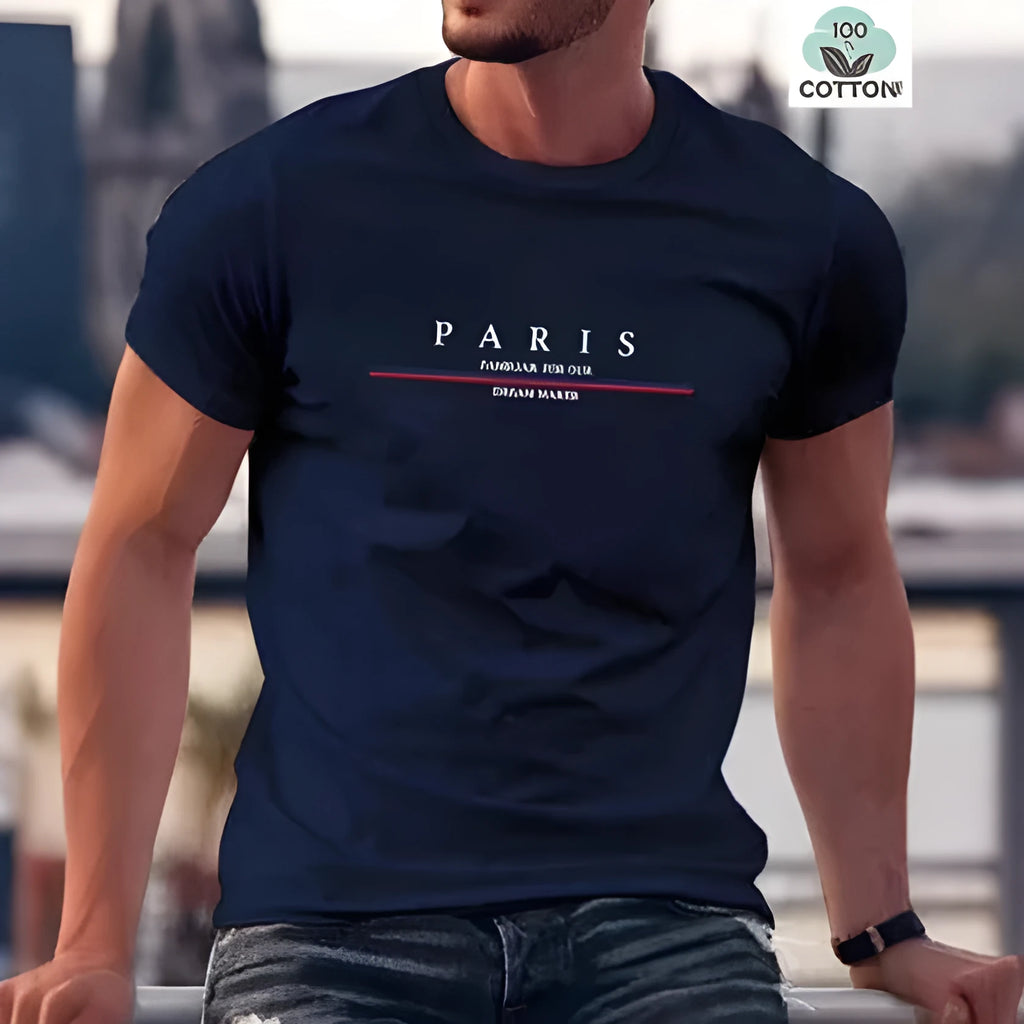 Men's heavy short-sleeved T-shirt with letter printing in pure cotton fabric