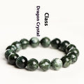 A bracelet made of polished green dragon crystal round beads with a geometric Ruyi design element.